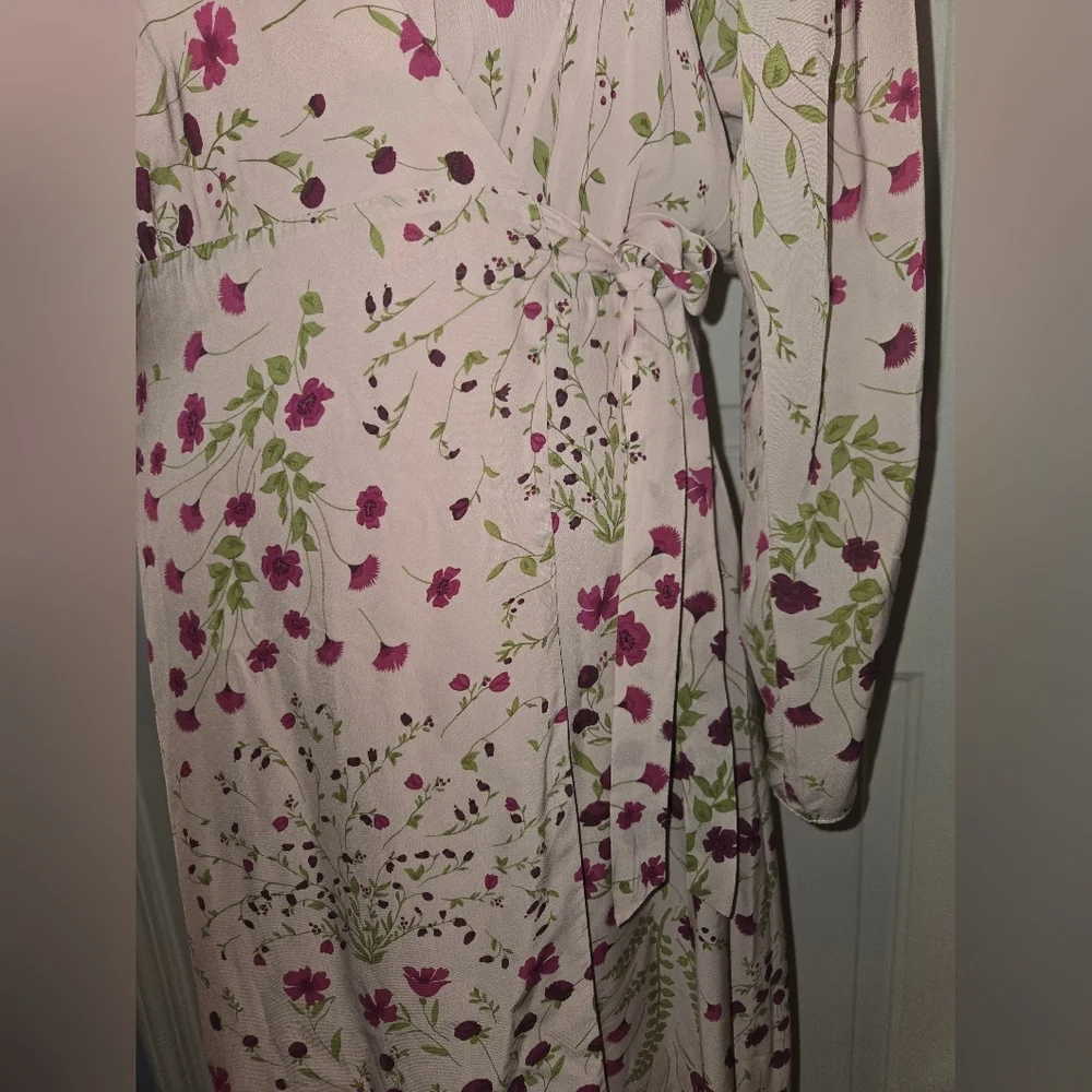Joie Long Sleeve Pink Lilac Floral Print Wrap Maxi Dress Small - Picture 5 of 11